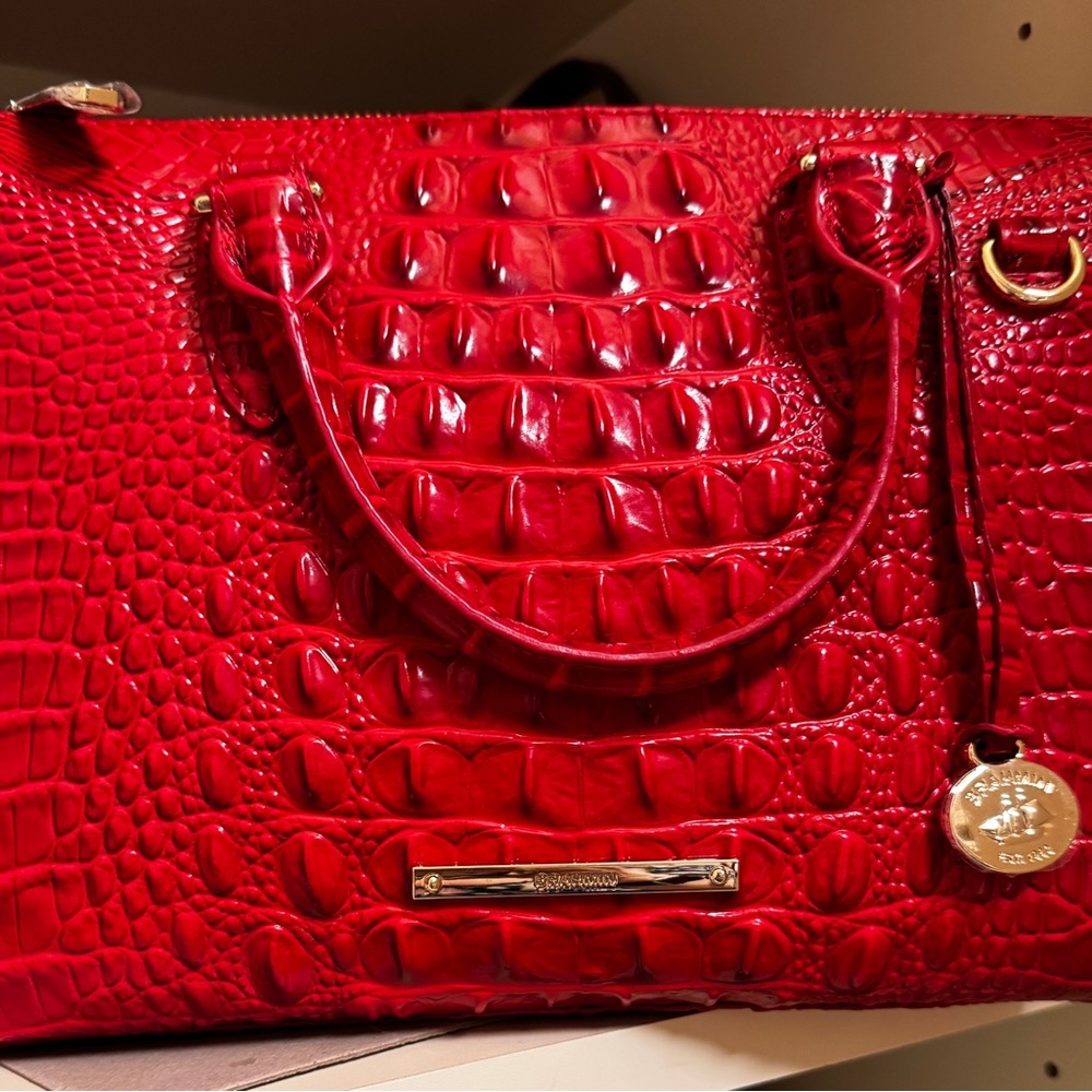 Brahmin Anywhere Convertible Carnation Red Embossed Satchel